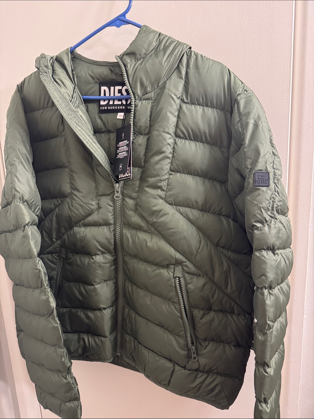Diesel Olive Green Quilted Puffer Jacket